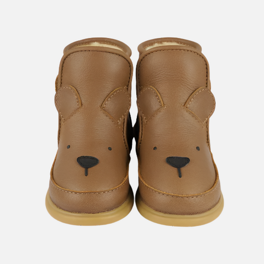 Ghete imblanite din piele pentru bebelusi, Maro/Ursulet