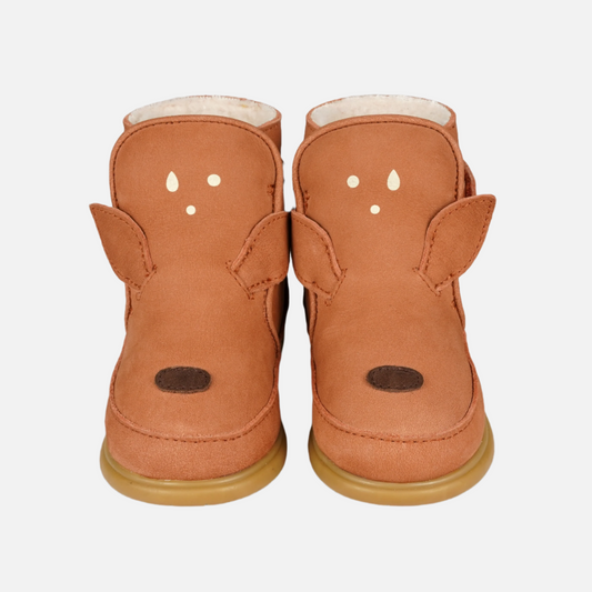 Ghete imblanite din piele pentru bebelusi, Maro/Caprioara