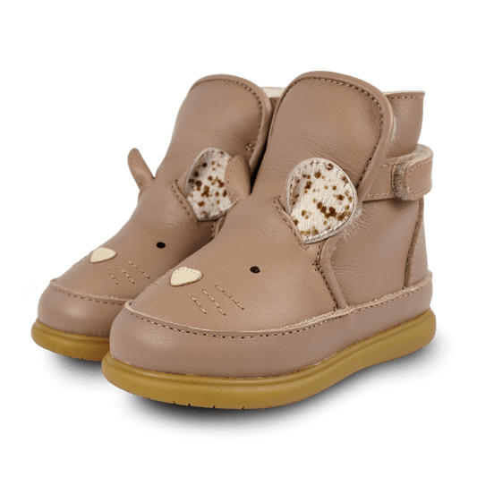 Ghete imblanite din piele pentru bebelusi, Maro/ Soricel