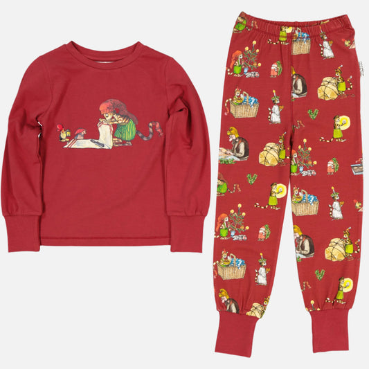 Pijama din bambus si bumbac organic, Pettson si Findus/Rosu