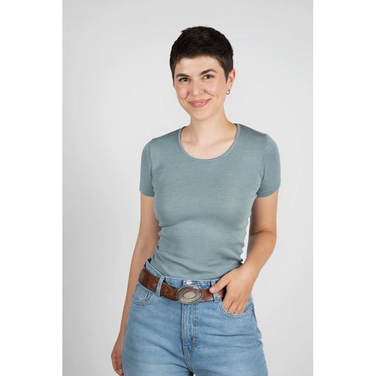 Tricou dama Engel din lana merinos organica si matase, Albastru Deschis