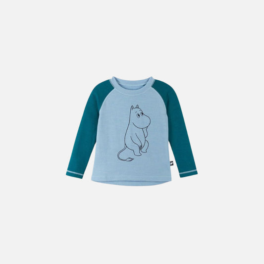 Bluza Moomin din lana si bambus , Frozen Blue