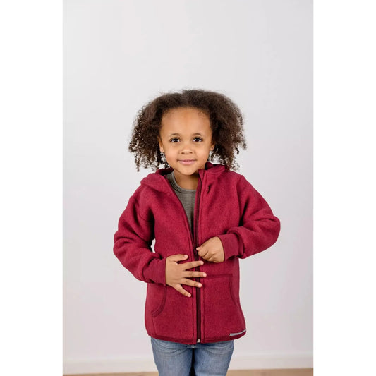 Jacheta cu gluga din lana fleece merinos, Rosu