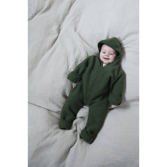 Overall cu botosi din lana fleece merinos organica pentru bebelusi , Verde