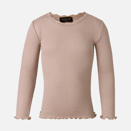 Bluza fete Rosemunde cu dantela din matase și bumbac organic, Vintage Powder