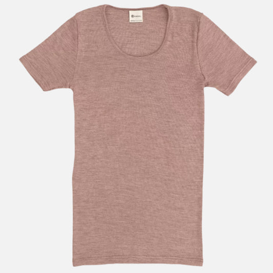 Tricou dama Engel din lana merinos organica si matase, Roz Pal