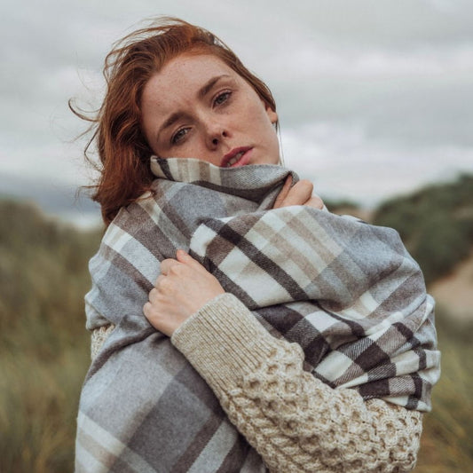 Esarfa supradimensionata din lana merinos, Gri/Carouri