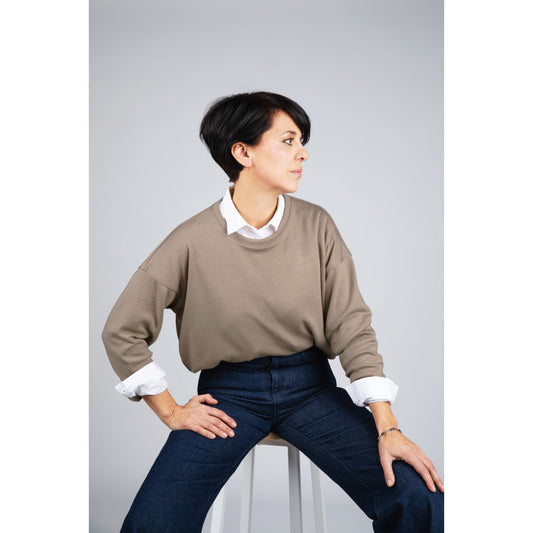 Pulover din lana merinos și matase, Nisipiu