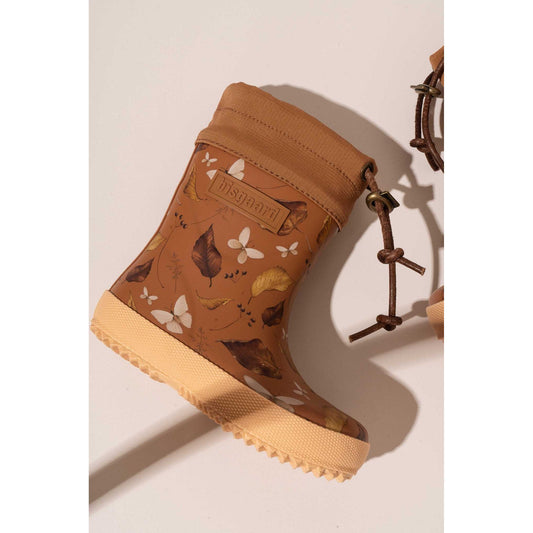 Cizme termo de cauciuc natural cu lana,Bej/Frunze