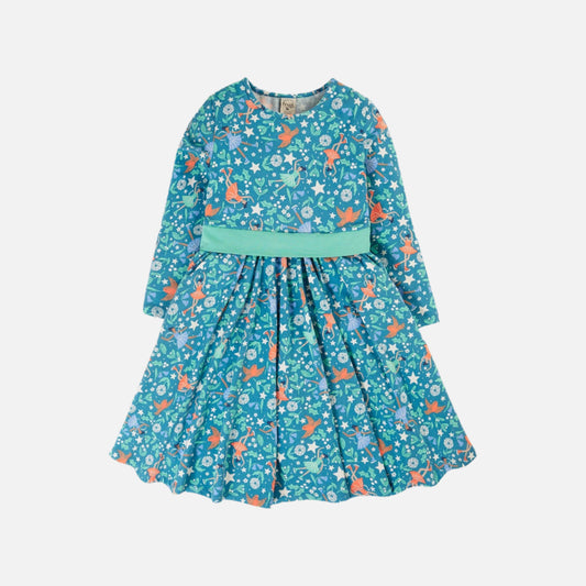 Rochie Party Skater din bumbac organic, Albastru/Padurea fermecata