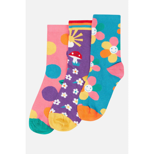 Set 3 perechi sosete din bumbac organic, Flori