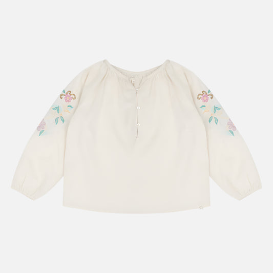 Bluza fete din bumbac organic Lilly, Alb cu broderie