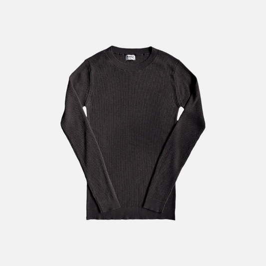 Pulover Mabli Knits Magnus din lana merinos extrafina rib pentru femei, Umber