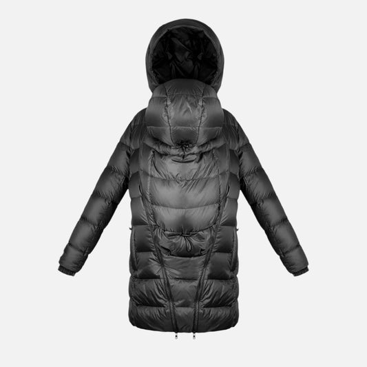 Geaca babywearing femei cu pene si puf natural, Fluff - Black Coffee