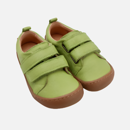 Sneakers barefoot din piele verde deschis pentru copii – talpă flexibilă și design ergonomic