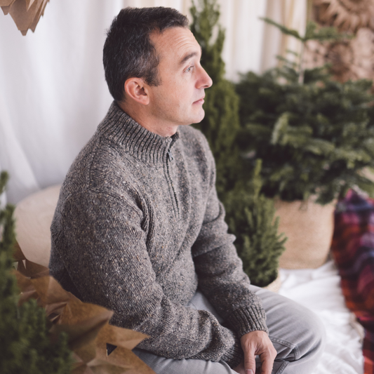 Pulover pentru barbati din lana merinos, Gri deschis