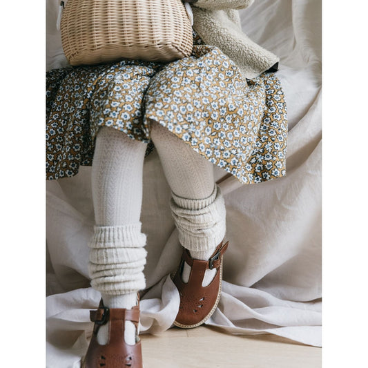 Jambiere din lana merinos pentru copii și adulti, Helene - Alb