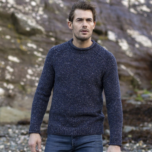 Pulover pentru barbati din lana merinos, Navy Slate