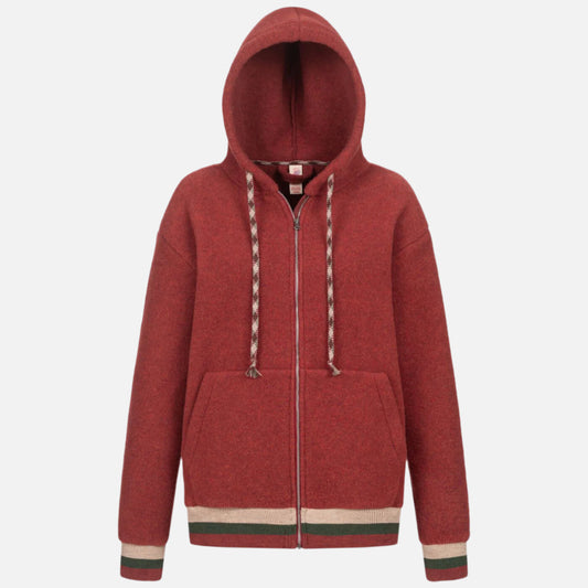 Jacheta-dama-Engel-din-lana-merinos-fleece-groasa-cu-gluga-100%-organica-Teracota-Melange