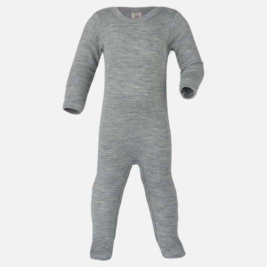 Pijama întreagă Engel cu capse din lana merinos si matase naturala, Gri