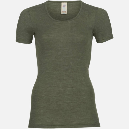 Tricou dama Engel din lana merinos organica si matase, Olive