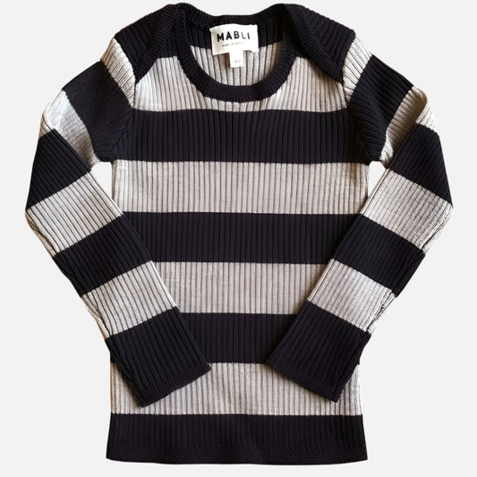 Bluza din lana extrafina rib, Ink/Wheat