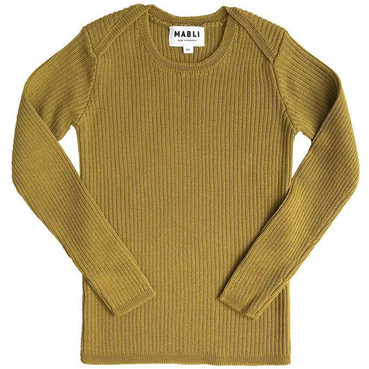 Bluza cu maneca lunga pentru copii din lana extrafina merinos, galben mustar