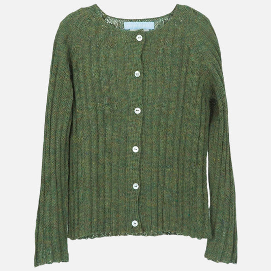 Cardigan tricotat fin pentru copii din lana baby alpaca, Verde Serendipity