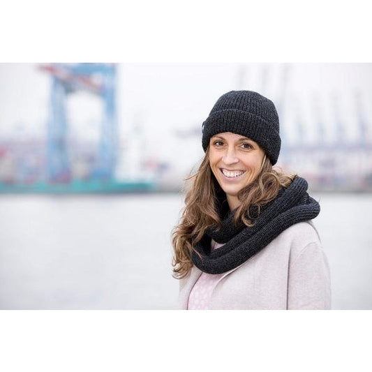 Esarfa circulară tricotata Pickapooh model Hansen din lana si matase, Anthrazit - Negru