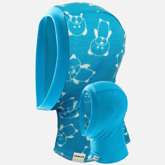 Cagula dublata reversibila din 100% lana merinos , Albastru/Ursuleti