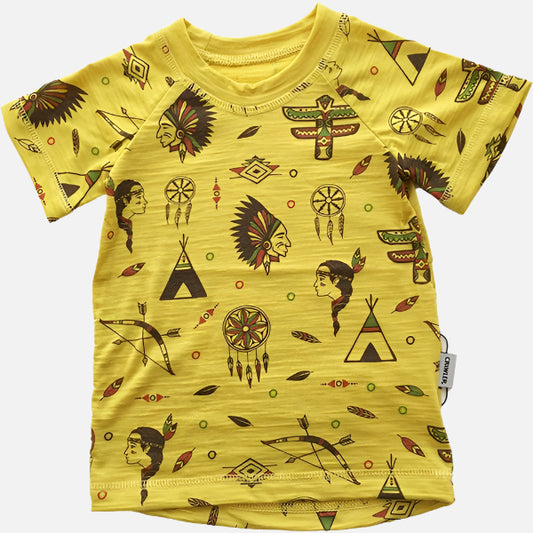 tricou_copii_crawler_galben_indian_lana_merinos_subtire_de_vara