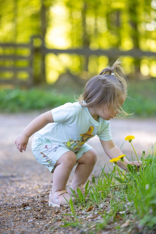 Set tricou si pantaloni scurti din bumbac organic, Pettson si Findus/ Verde deschis