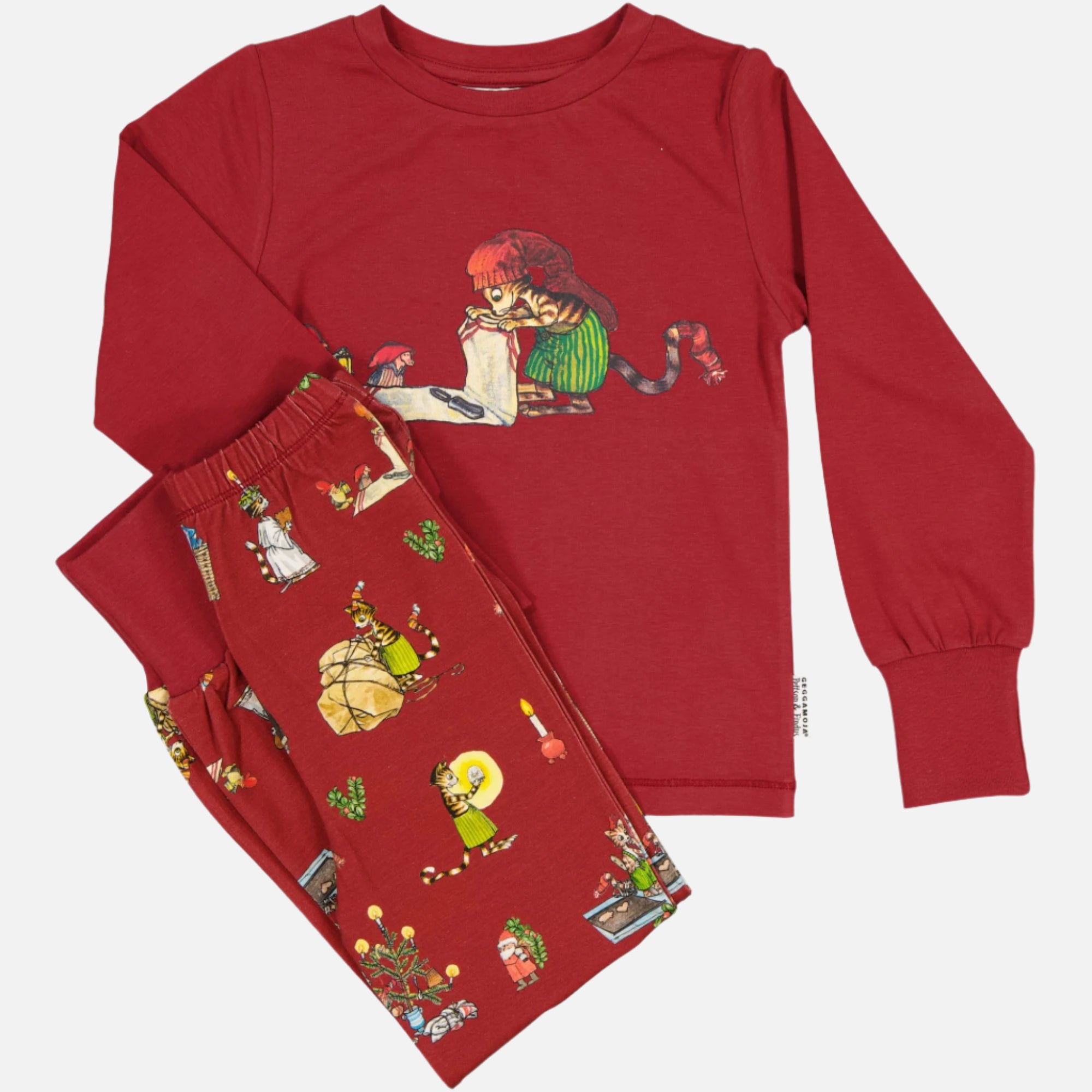 Pijama din bambus si bumbac organic, Pettson si Findus/Rosu
