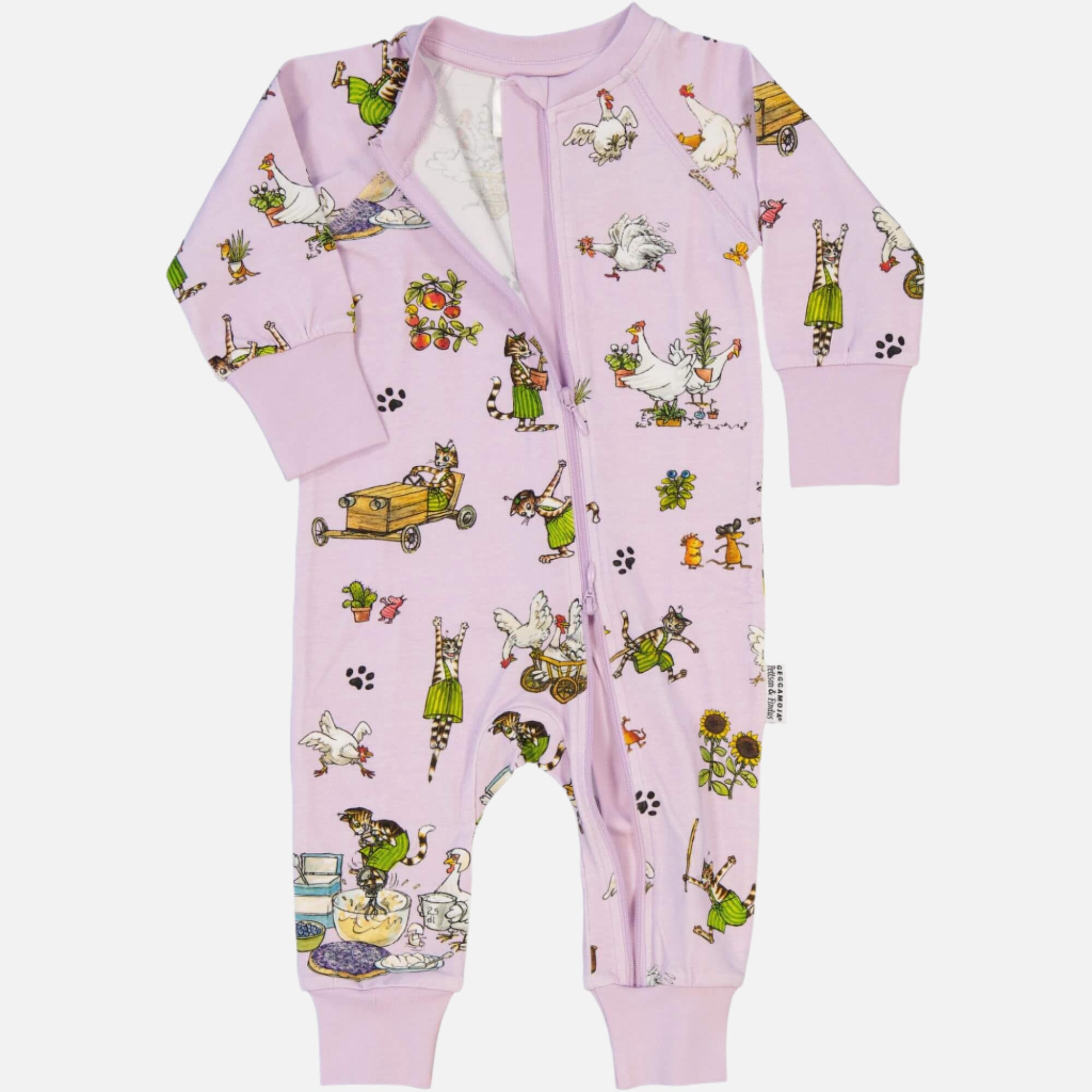 Salopeta pijama din bumbac organic, Pettson si Findus/ Lila
