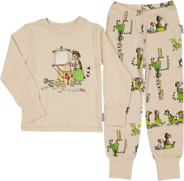 Pijama 2 piese din bumbac organic, Pettson si Findus/Bej