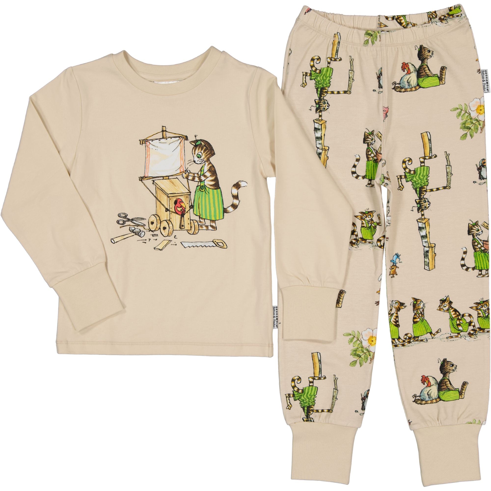 Pijama 2 piese din bumbac organic, Pettson si Findus/Bej
