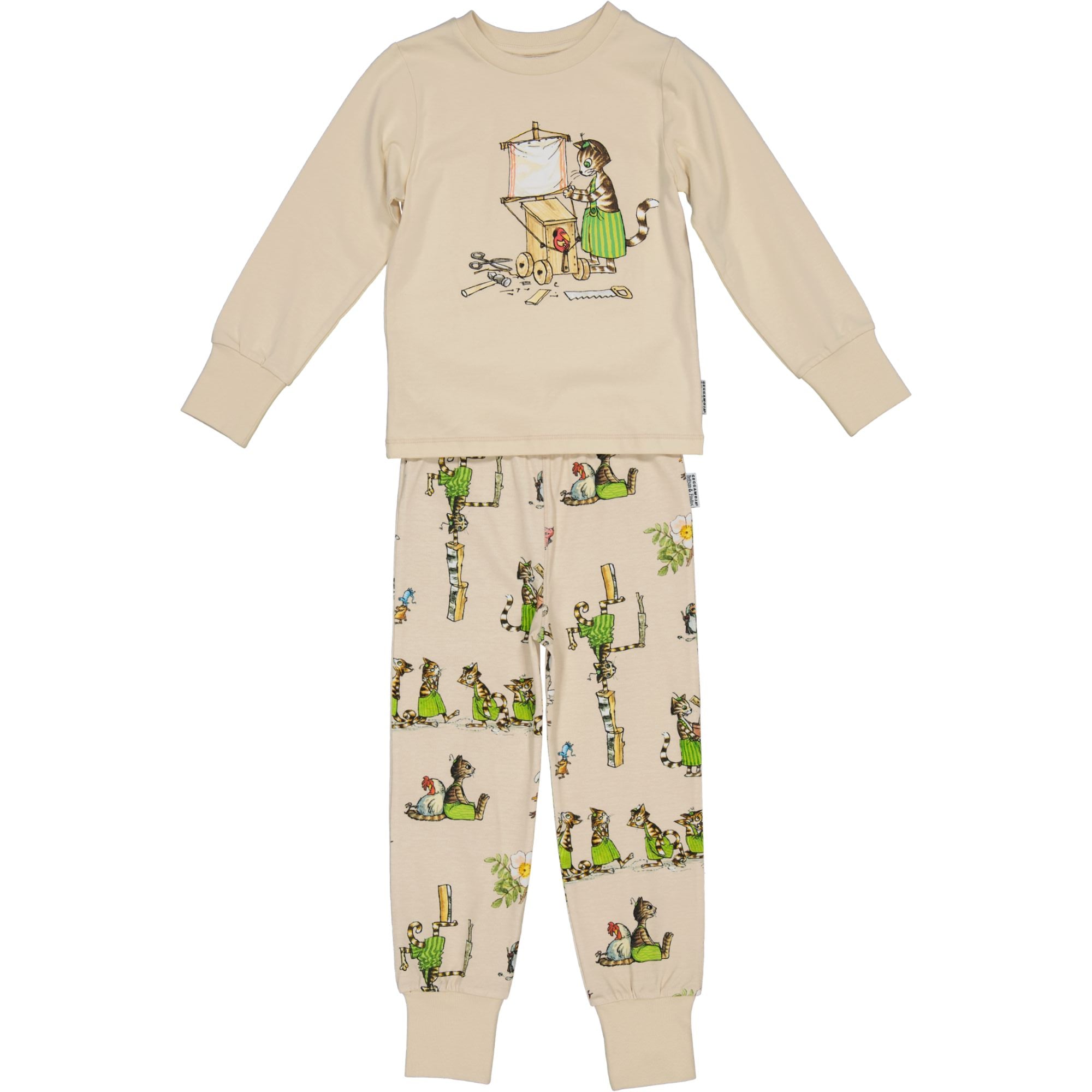 Pijama 2 piese din bumbac organic, Pettson si Findus/Bej