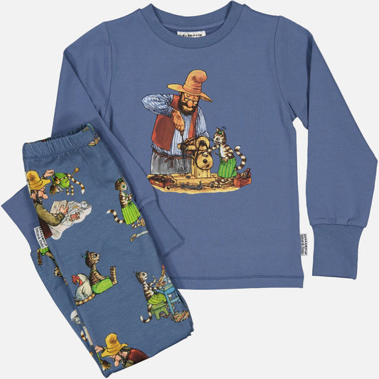 pijama-bumbac-organic-pettson-findus-geggamoja-copii-galbenus