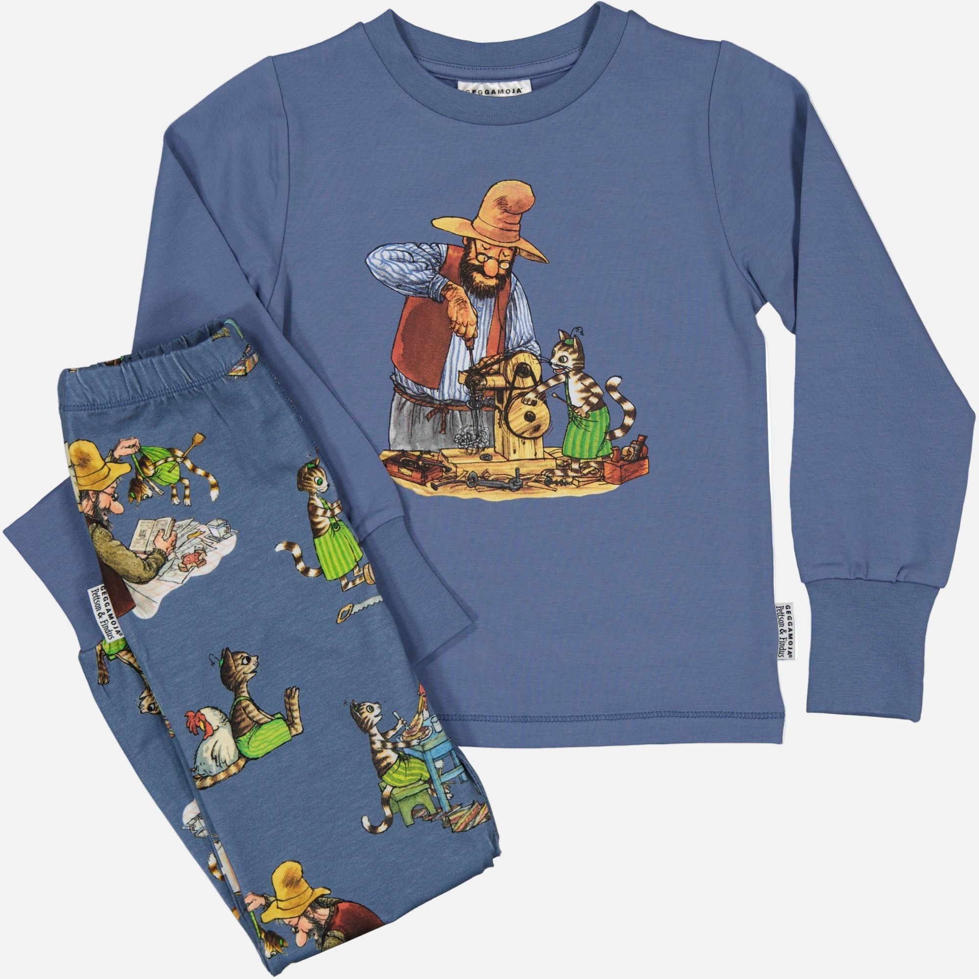pijama-bumbac-organic-pettson-findus-geggamoja-copii-galbenus