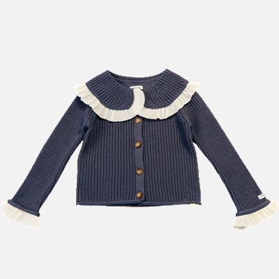 Cardigan Zoila pentru fete din bumbac organic, Albastru marin