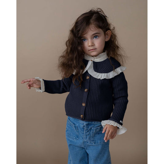 Cardigan Zoila pentru fete din bumbac organic, Albastru marin