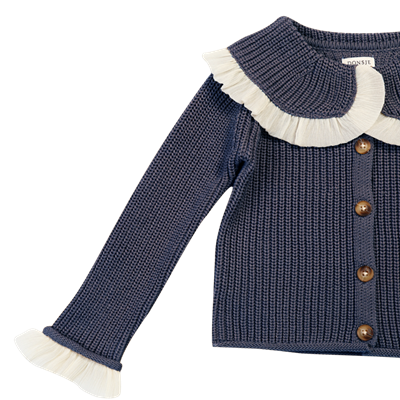 Cardigan Zoila pentru fete din bumbac organic, Albastru marin