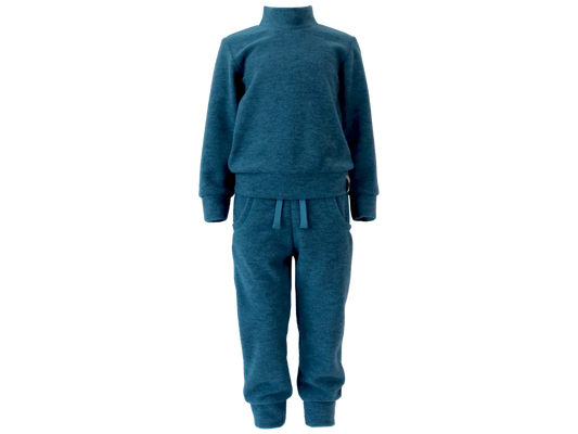 Set bluza si pantaloni din lana fleece, Albastru petrol