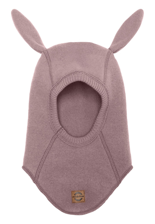 Cagula cu urechi iepuras Mikk-Line din lana fleece organica, Mov deschis