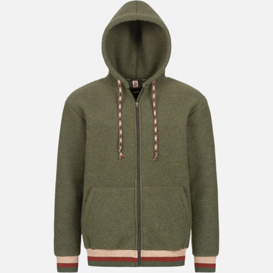 Jacheta cu gluga din lana merinos fleece, Verde