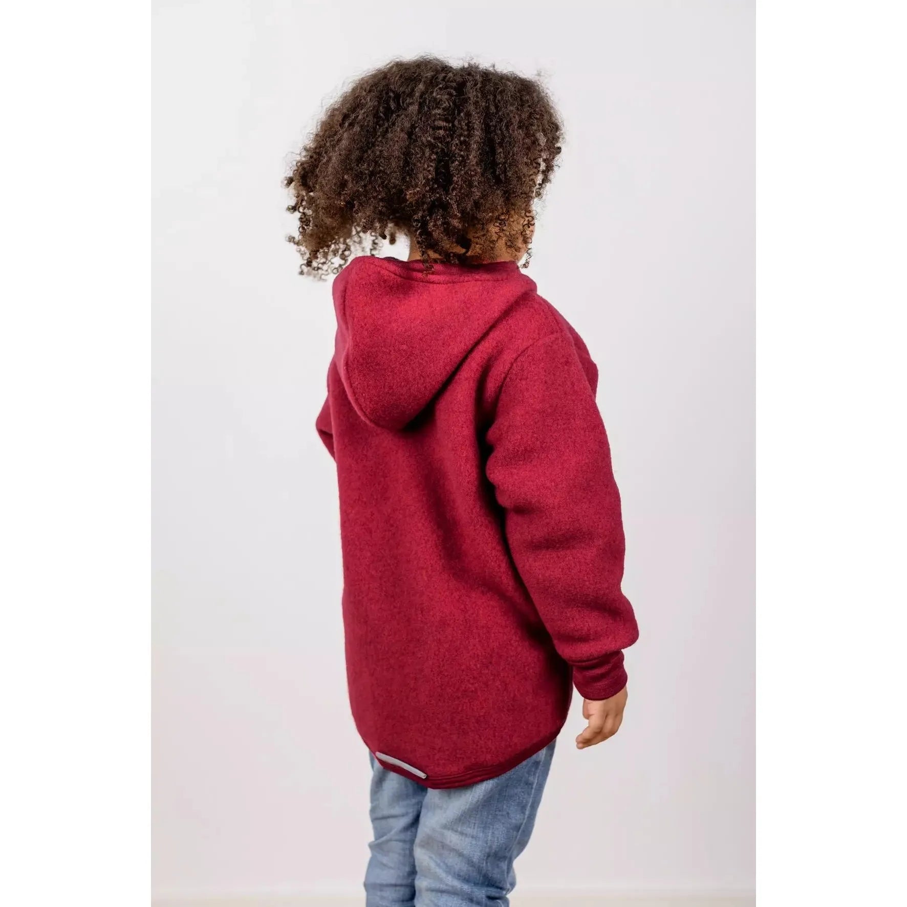 Jacheta cu gluga din lana fleece merinos, Rosu