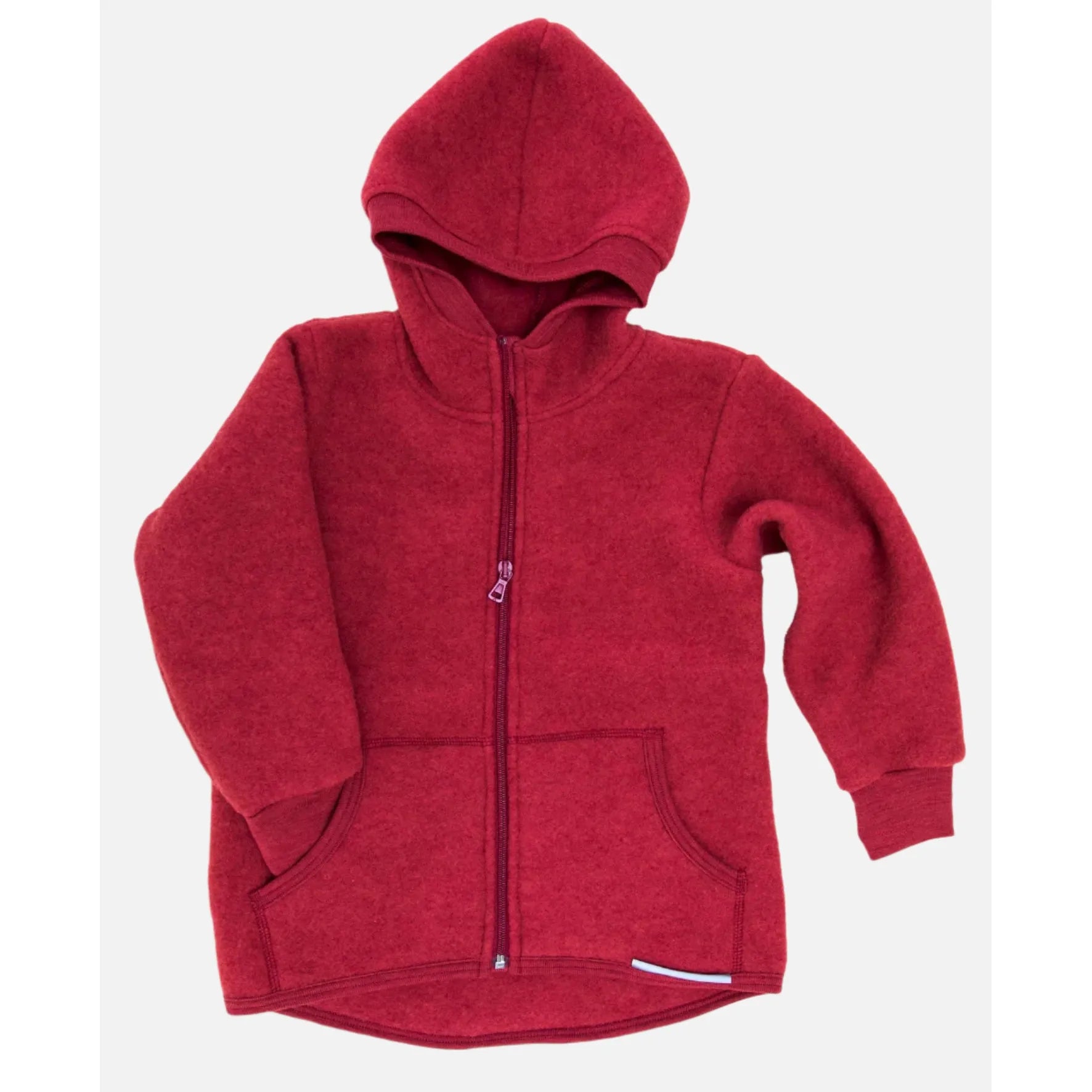 Jacheta cu gluga din lana fleece merinos, Rosu
