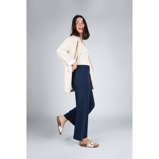 Pantaloni din interlock de lana merinos si matase pentru femei , Albastru marin