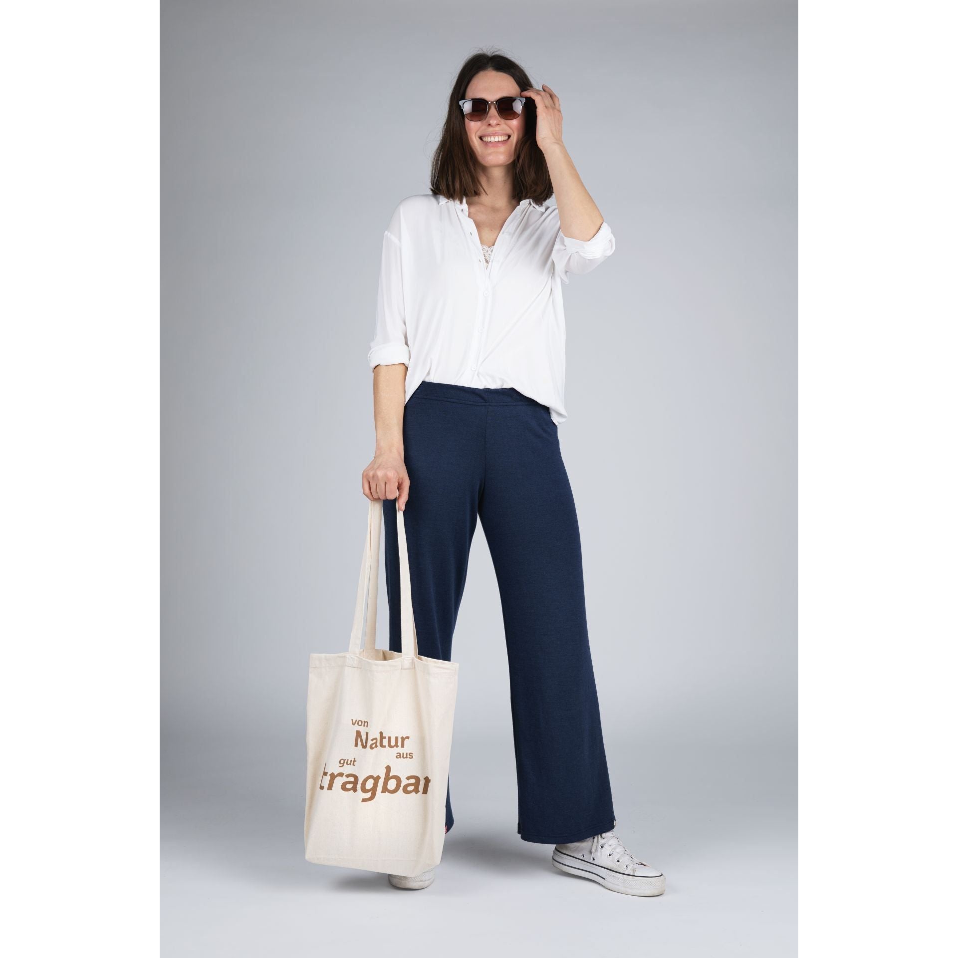 Pantaloni din interlock de lana merinos si matase pentru femei , Albastru marin
