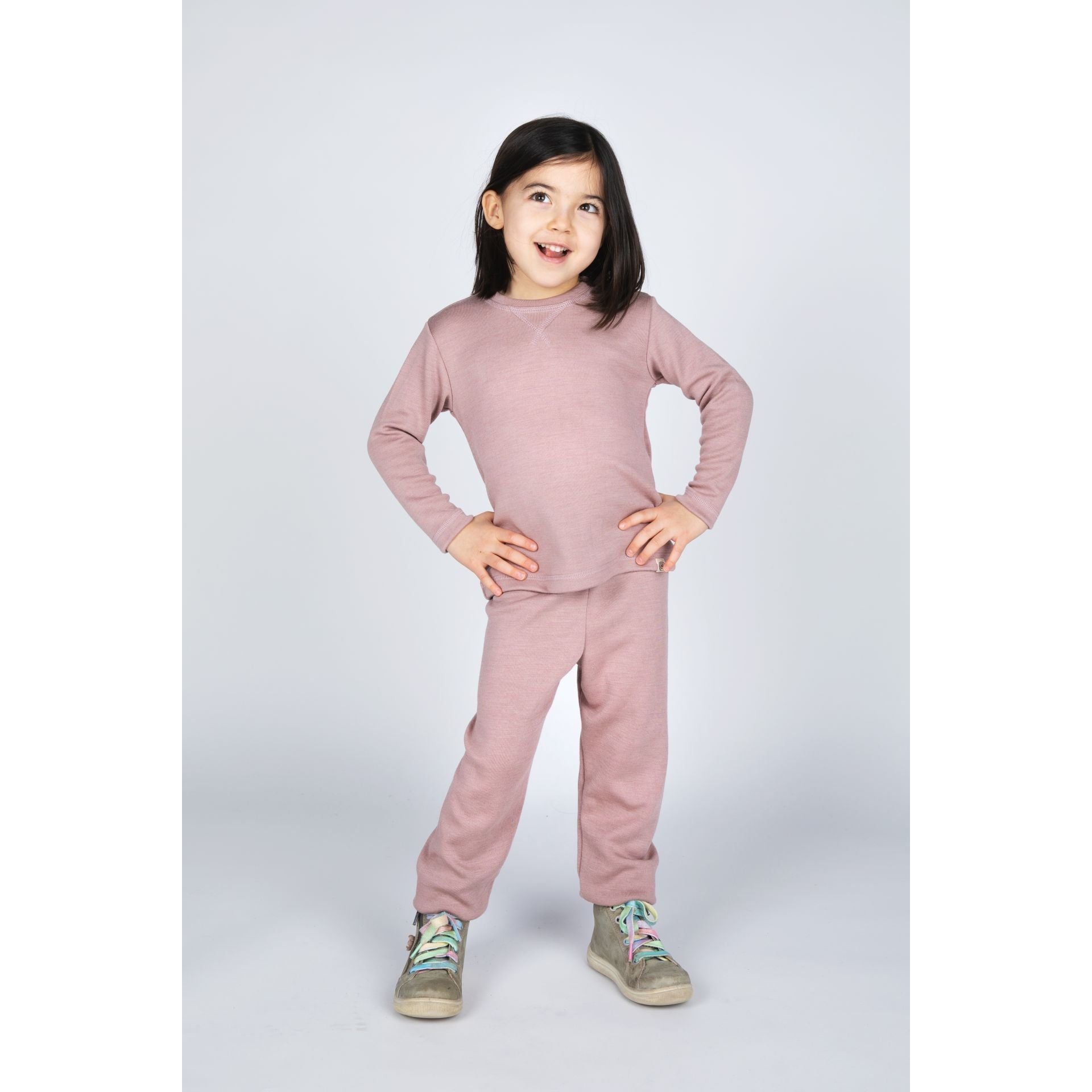 Pantaloni grosi din lana si matase pentru copii, Roz
